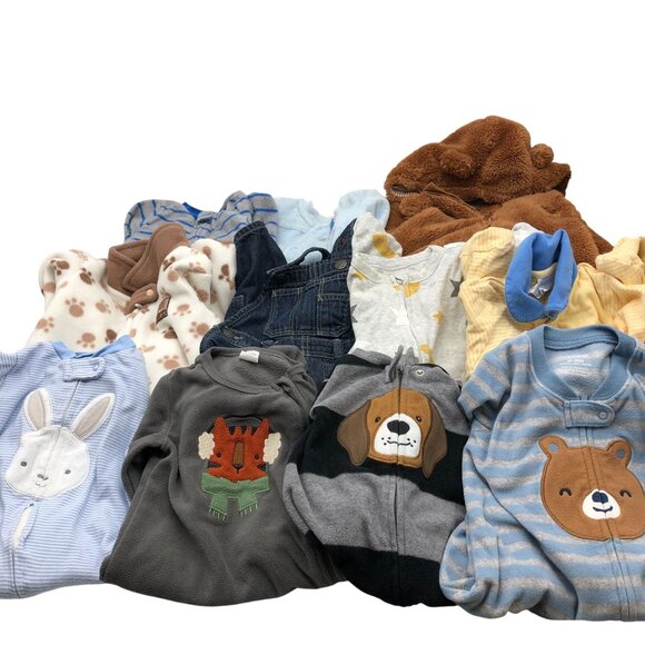 Boys 6-9M Pajamas BUNDLE Fall Winter Jumpsuit Overall Carter's Gap Old Navy - Picture 1 of 9